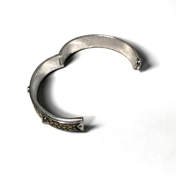 Henri Bendel Gold & Black Snake Pattern Cuff Bracelet With Silver Accents & Logo - Picture 4 of 4